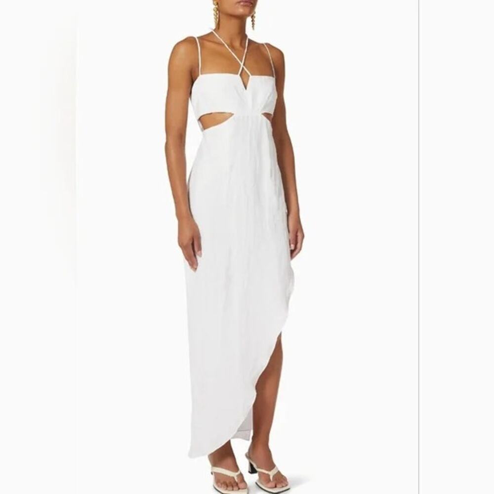 NWT RUMER THE LABEL Freya Linen Maxi Cut Out Dress Adjustable Straps M White